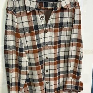 Duluth Trading Co Men's Plaid Shirt - Brown, Black, White size medium